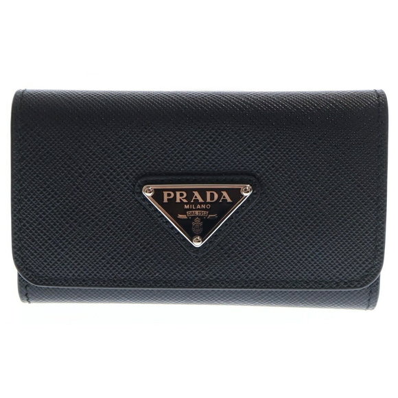 Prada Saffiano Key Case Black Leather Ring Triangle - Picture 1 of 5